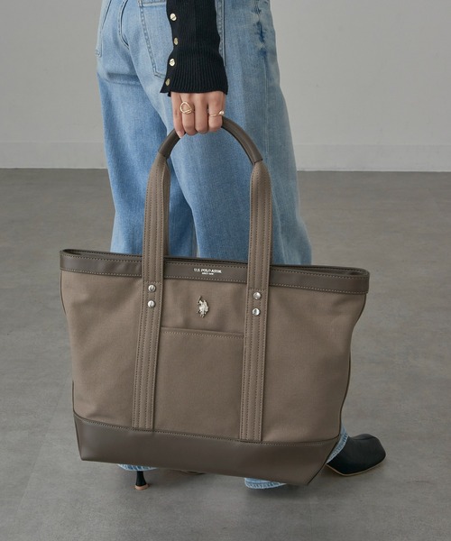U.S. POLO ASSN.（ユーエスポロアッスン）の「【U.S. POLO ASSN.】≪別注≫ キャンバストートバッグ PC A4サイズ収納可能 ビジネスバッグ 通勤 通学（トートバッグ・レディース・ブラック/オフホワイト/グレー・FREE）」の12枚目の写真