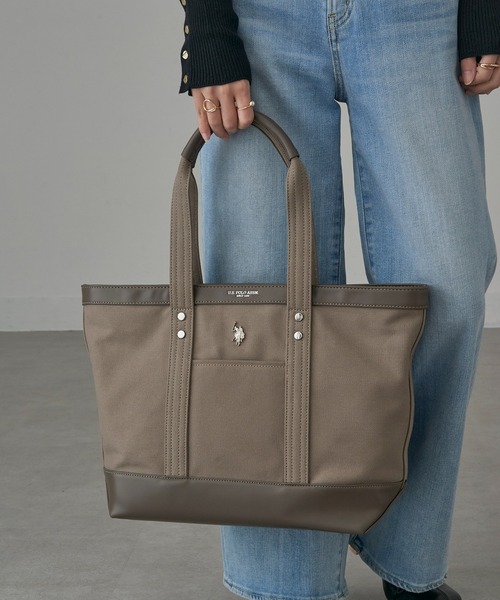 U.S. POLO ASSN.（ユーエスポロアッスン）の「【U.S. POLO ASSN.】≪別注≫ キャンバストートバッグ PC A4サイズ収納可能 ビジネスバッグ 通勤 通学（トートバッグ・レディース・ブラック/オフホワイト/グレー・FREE）」の11枚目の写真
