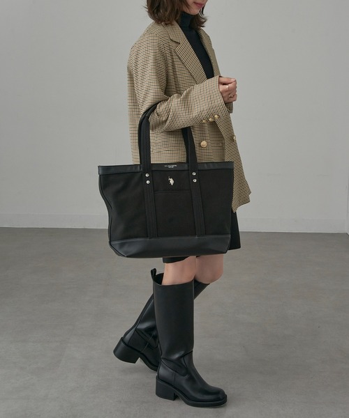 U.S. POLO ASSN.（ユーエスポロアッスン）の「【U.S. POLO ASSN.】≪別注≫ キャンバストートバッグ PC A4サイズ収納可能 ビジネスバッグ 通勤 通学（トートバッグ・レディース・ブラック/オフホワイト/グレー・FREE）」の10枚目の写真