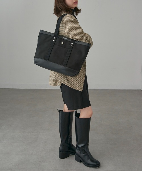 U.S. POLO ASSN.（ユーエスポロアッスン）の「【U.S. POLO ASSN.】≪別注≫ キャンバストートバッグ PC A4サイズ収納可能 ビジネスバッグ 通勤 通学（トートバッグ・レディース・ブラック/オフホワイト/グレー・FREE）」の8枚目の写真