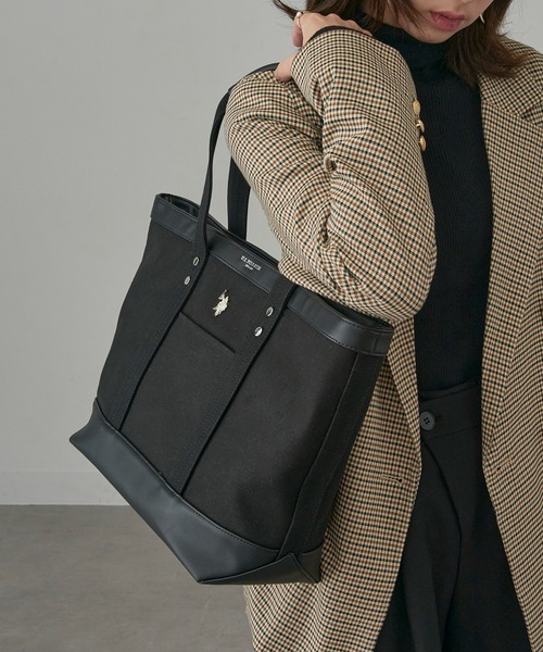 U.S. POLO ASSN.（ユーエスポロアッスン）の「【U.S. POLO ASSN.】≪別注≫ キャンバストートバッグ PC A4サイズ収納可能 ビジネスバッグ 通勤 通学（トートバッグ・レディース・ブラック/オフホワイト/グレー・FREE）」の6枚目の写真