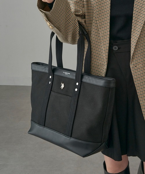 U.S. POLO ASSN.（ユーエスポロアッスン）の「【U.S. POLO ASSN.】≪別注≫ キャンバストートバッグ PC A4サイズ収納可能 ビジネスバッグ 通勤 通学（トートバッグ・レディース・ブラック/オフホワイト/グレー・FREE）」の5枚目の写真