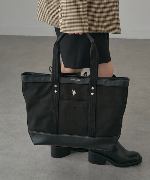 U.S. POLO ASSN.（ユーエスポロアッスン）の「【U.S. POLO ASSN.】≪別注≫ キャンバストートバッグ PC A4サイズ収納可能 ビジネスバッグ 通勤 通学（トートバッグ・レディース・ブラック/オフホワイト/グレー・FREE）」の4枚目の写真