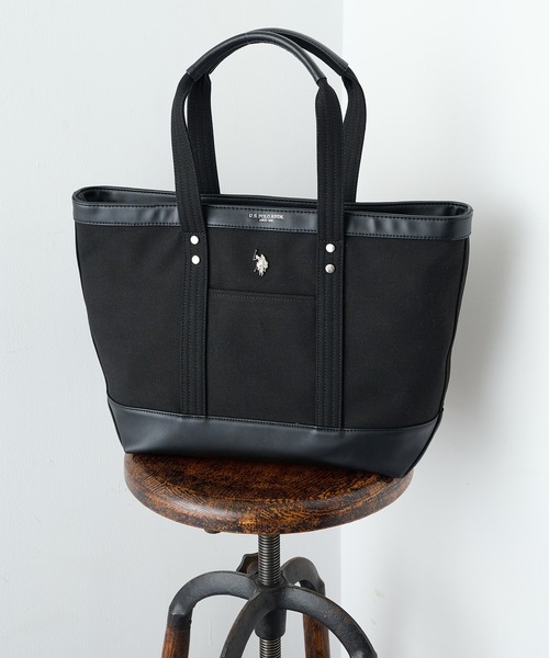 U.S. POLO ASSN.（ユーエスポロアッスン）の「【U.S. POLO ASSN.】≪別注≫ キャンバストートバッグ PC A4サイズ収納可能 ビジネスバッグ 通勤 通学（トートバッグ・レディース・ブラック/オフホワイト/グレー・FREE）」の9枚目の写真