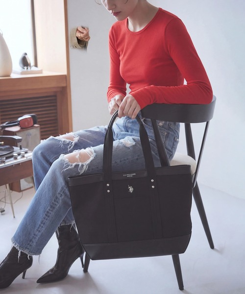 U.S. POLO ASSN.（ユーエスポロアッスン）の「【U.S. POLO ASSN.】≪別注≫ キャンバストートバッグ PC A4サイズ収納可能 ビジネスバッグ 通勤 通学（トートバッグ・レディース・ブラック/オフホワイト/グレー・FREE）」の22枚目の写真