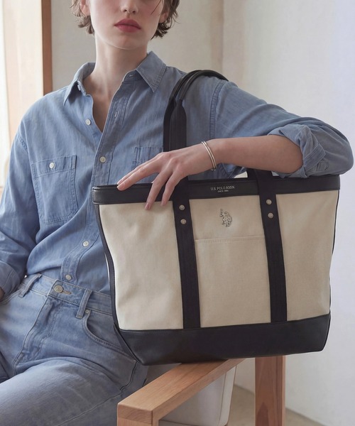 U.S. POLO ASSN.(ユーエスポロアッスン)の「【U.S. POLO ASSN.】≪別注≫ キャンバストートバッグ PC A4サイズ収納可能 ビジネスバッグ 通勤 通学(トートバッグ・レディース・ブラック/オフホワイト/グレー・FREE)」の22枚目の写真