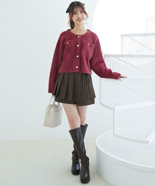 MAJESTIC LEGON(マジェスティックレゴン)の「ポケット付きフェザークルーカーデ(カーディガン/ボレロ・レディース・ボルドー/チャコールグレー/アイボリー/ブラック・MEDIUM)」の14枚目の写真