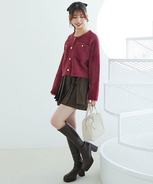 MAJESTIC LEGON(マジェスティックレゴン)の「ポケット付きフェザークルーカーデ(カーディガン/ボレロ・レディース・ボルドー/チャコールグレー/アイボリー/ブラック・MEDIUM)」の15枚目の写真