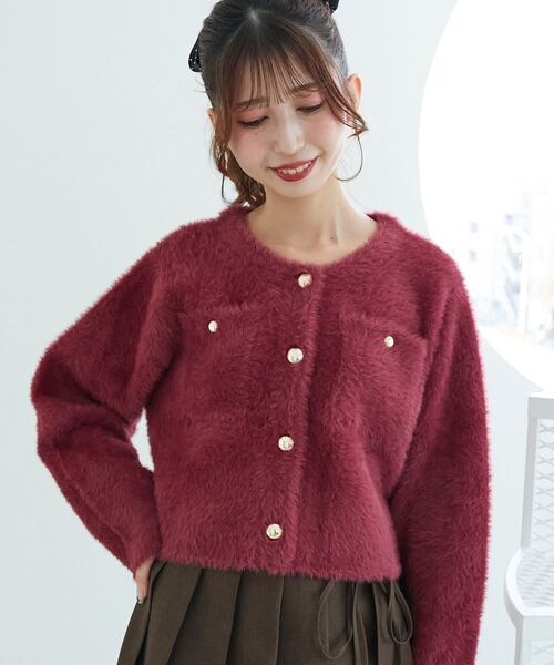 MAJESTIC LEGON(マジェスティックレゴン)の「ポケット付きフェザークルーカーデ(カーディガン/ボレロ・レディース・ボルドー/チャコールグレー/アイボリー/ブラック・MEDIUM)」の17枚目の写真