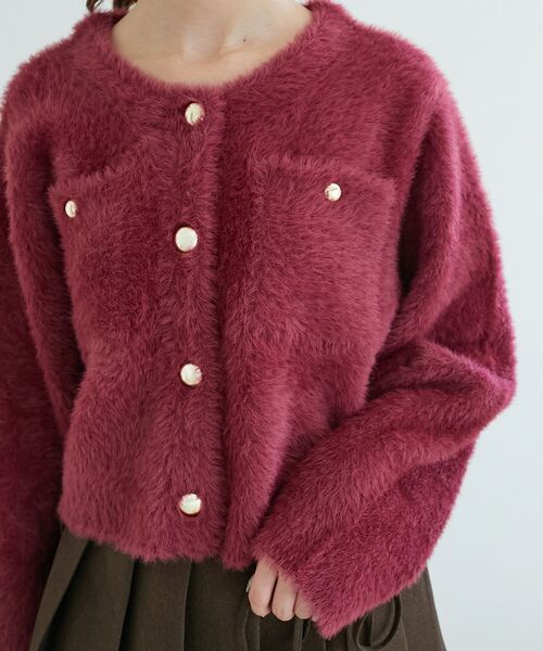 MAJESTIC LEGON(マジェスティックレゴン)の「ポケット付きフェザークルーカーデ(カーディガン/ボレロ・レディース・ボルドー/チャコールグレー/アイボリー/ブラック・MEDIUM)」の20枚目の写真