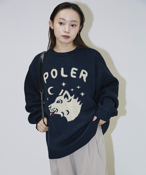 FREAK'S STORE(フリークスストア)の「限定展開 POLeR×FREAK'S STORE/ポーラー 別注 リラックスフィット アニマルデザイン ジャガード クルーネック ニット / WOLF(ニット/セーター・メンズ・ネイビー/ブラック/チャコールグレー・SMALL/MEDIUM/LARGE)」の11枚目の写真