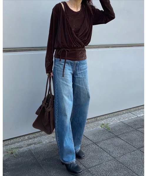 Muscat(マスカット)の「【セットアイテム】ベロア カシュクールトップス / velor cachecoeur tops(Tシャツ/カットソー・レディース・ブラック/ベージュ/ブラウン・F)」の14枚目の写真