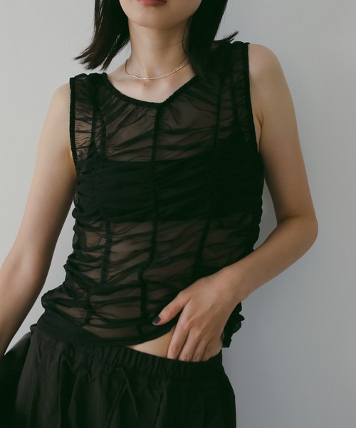 anuke（アンヌーク）の「Tulle Gather Tanktop（タンクトップ・レディース・ブラック/ブラウン・FREE）」の2枚目の写真