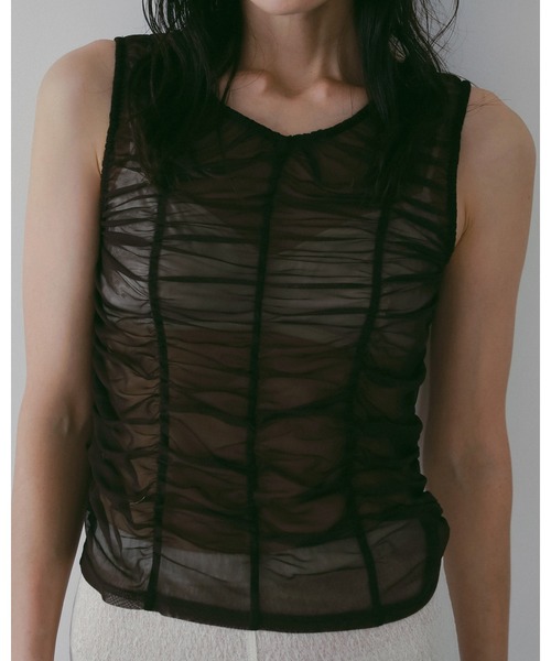 anuke（アンヌーク）の「Tulle Gather Tanktop（タンクトップ・レディース・ブラック/ブラウン・FREE）」の3枚目の写真