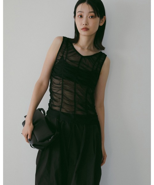 anuke（アンヌーク）の「Tulle Gather Tanktop（タンクトップ・レディース・ブラック/ブラウン・FREE）」の5枚目の写真