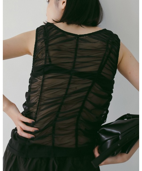 anuke（アンヌーク）の「Tulle Gather Tanktop（タンクトップ・レディース・ブラック/ブラウン・FREE）」の6枚目の写真