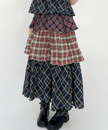 HOOK（フック）の「HOOK for girls  -original-　チェック柄切り替え被せ段々ロングスカート　セットアップ可能（スカート・メンズ）」