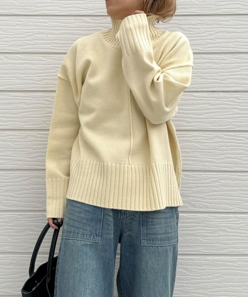 Q（キュー）の「リブハイネックニット（ニット/セーター・レディース・アイボリー/ブルー/ライム・MEDIUM）」の2枚目の写真