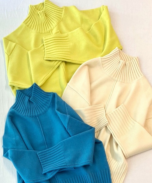 Q（キュー）の「リブハイネックニット（ニット/セーター・レディース・アイボリー/ブルー/ライム・MEDIUM）」の7枚目の写真