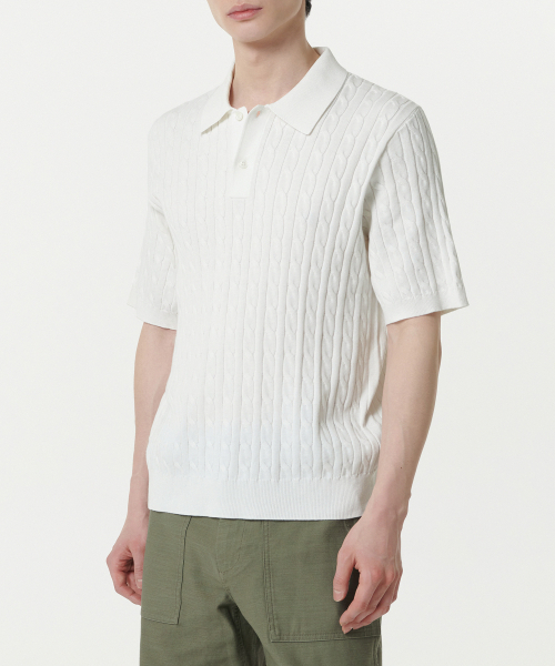 MUSINSA STANDARD（ムシンサスタンダード）の「ケーブルニットポロシャツ [アイボリー]（ニット/セーター・メンズ・その他・XX-LARGE/LARGE/X-LARGE）」の2枚目の写真