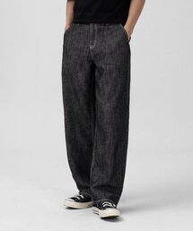 ナチュラルリネンデニムワイドパンツ (WASHED BLACK)