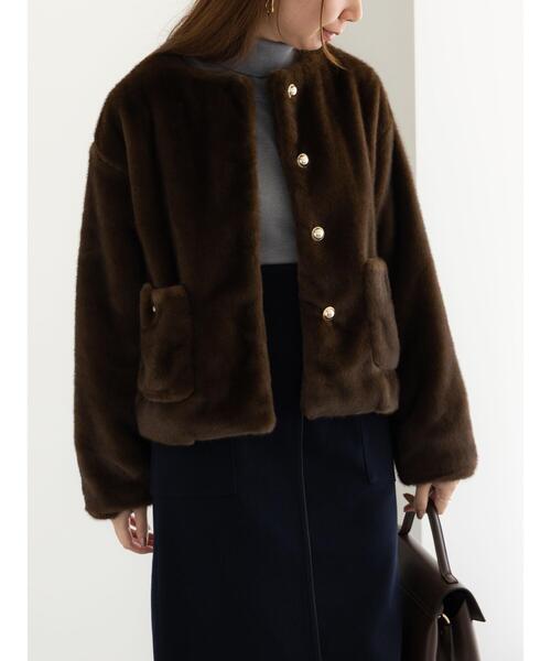 Te chichi（テチチ）の「グラデーションファーノーカラージャケット《2025winter catalog item》（ノーカラージャケット・レディース・ブラウン/グレー・F）」の6枚目の写真