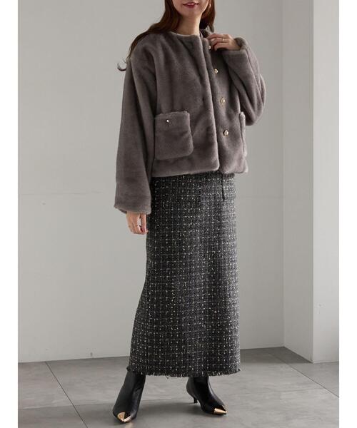 Te chichi（テチチ）の「グラデーションファーノーカラージャケット《2025winter catalog item》（ノーカラージャケット・レディース・ブラウン/グレー・F）」の10枚目の写真