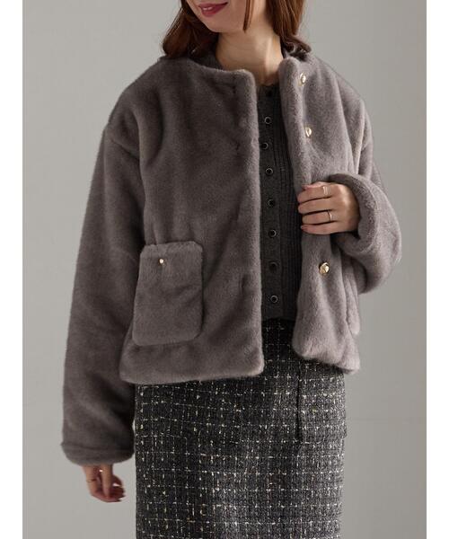 Te chichi（テチチ）の「グラデーションファーノーカラージャケット《2025winter catalog item》（ノーカラージャケット・レディース・ブラウン/グレー・F）」の12枚目の写真