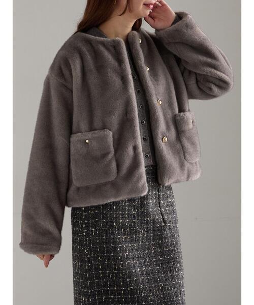 Te chichi（テチチ）の「グラデーションファーノーカラージャケット《2025winter catalog item》（ノーカラージャケット・レディース・ブラウン/グレー・F）」の13枚目の写真