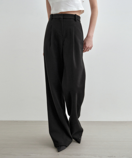 MONGDOL（モンドル）の「ウィンターver) ワンタックワイドスラックス ブラック MDPT025FWBLACK（スラックス・レディース・その他・SMALL/MEDIUM/LARGE）」の2枚目の写真