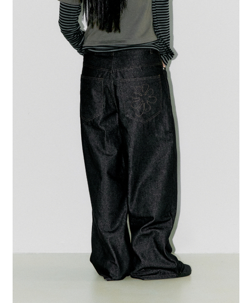 odor ロゴデニムパンツ 黒 セール】OAF LOGO STITCH RAW DENIM PANTS, BLACK（デニムパンツ