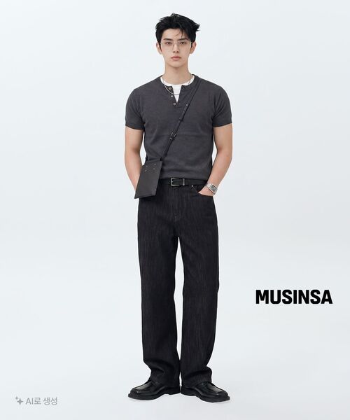 LEIRE（ルアール）の「マッスルフィットヘンリーネック半袖ニット[チャコール]（Tシャツ/カットソー・メンズ・その他・MEDIUM/X-LARGE/LARGE）」の4枚目の写真