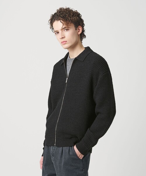 BEAUTY&YOUTH UNITED ARROWS（ビューティーアンドユースユナイテッドアローズ）の「ブークレ レース ジップ ポロジャケット ウォッシャブル（カーディガン/ボレロ・メンズ・ブラック/オリーブ・S/M/L/XL）」の3枚目の写真