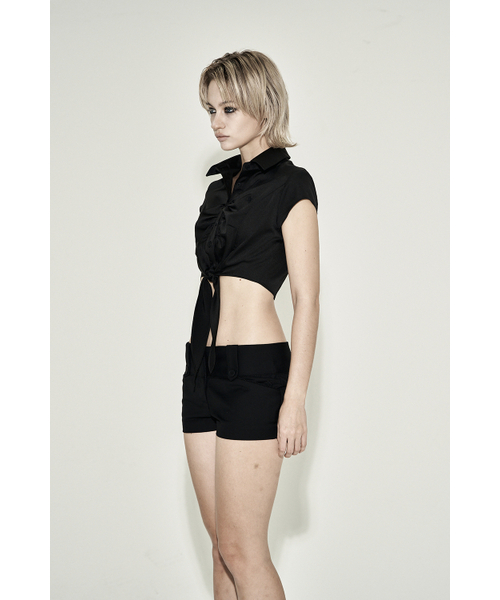 SYNERJYN（シナジン）の「TIE SHIRRING CROP SHIRT BLACK（シャツ/ブラウス・レディース・その他・MEDIUM/SMALL）」の4枚目の写真