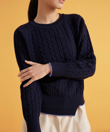 OWURA（オウラ）の「アンバランスケーブルウールニットネイビー（ニット/セーター）」