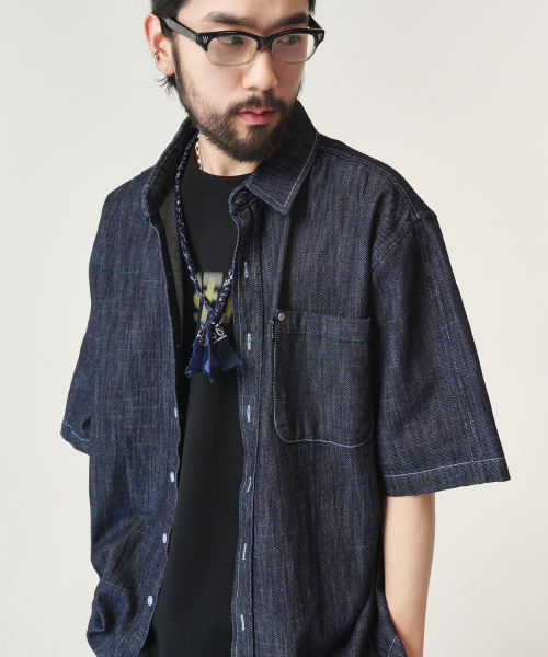 GOSTREET(ゴーストリート)の「リベットデニム半袖シャツ濃紺(シャツ/ブラウス・メンズ・その他・MEDIUM/LARGE)」の1枚目の写真