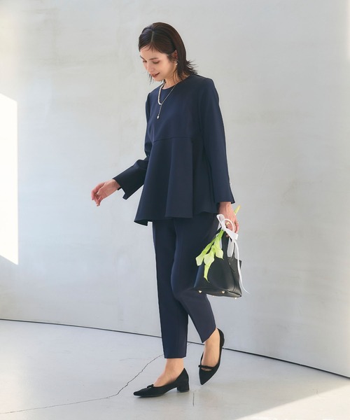 CROSS FUNCTION(クロスファンクション)の「《洗える・シワになりにくい》2点セット 正解 ペプラムブラウス&テーパードパンツ 5サイズ展開【CROSS FUNCTION/クロスファンクション】(スーツセット・レディース・ネイビー/ブラック/ライトベージュ・7号/9号/11号/13号/15号)」の7枚目の写真