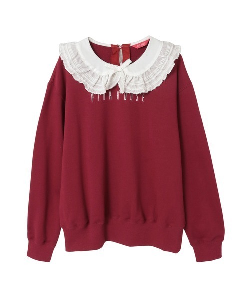 PINK HOUSE（ピンクハウス）の「ローン衿付きロゴトレーナー（スウェット・レディース・ネイビー/ラベンダー/ピンク/レッド/ブラック・フリー）」の5枚目の写真