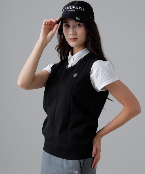 St ANDREWS(セントアンドリュース)の「14G天竺×ケーブル Vネックニットベスト (WOMENS)(ニット/セーター・レディース・グレー/ブラック/ホワイト・M/S/L)」の1枚目の写真