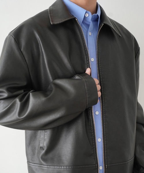 セール】【SYNQUE】PU leather jacket / ブラック [C]（ダウン