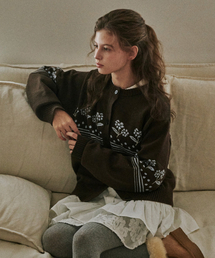 Flower point cardigan BROWN