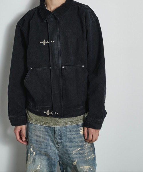 BLANK HOTEL(ブランクホテル)の「Faded Canvas Fireman Buckle Jacket / ファイヤーマンバックルキャンバスワークジャケット(ブルゾン・メンズ・ブラック/グレー・XL/L/M)」の5枚目の写真