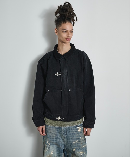 BLANK HOTEL(ブランクホテル)の「Faded Canvas Fireman Buckle Jacket / ファイヤーマンバックルキャンバスワークジャケット(ブルゾン・メンズ・ブラック/グレー・XL/L/M)」の3枚目の写真