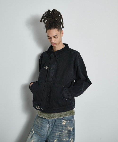 BLANK HOTEL(ブランクホテル)の「Faded Canvas Fireman Buckle Jacket / ファイヤーマンバックルキャンバスワークジャケット(ブルゾン・メンズ・ブラック/グレー・XL/L/M)」の4枚目の写真
