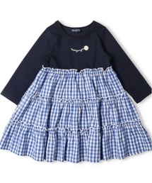 moujonjon（ムージョンジョン）の「ギンガムチェック切替長袖ワンピース（ワンピース）」