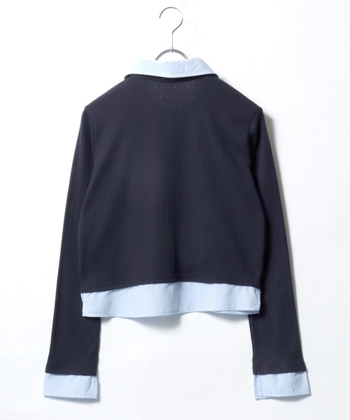 セール】フェイクレイヤード シャツドッキング リブトップス