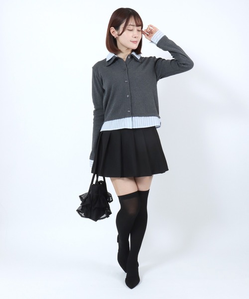 セール】フェイクレイヤード シャツドッキング リブトップス