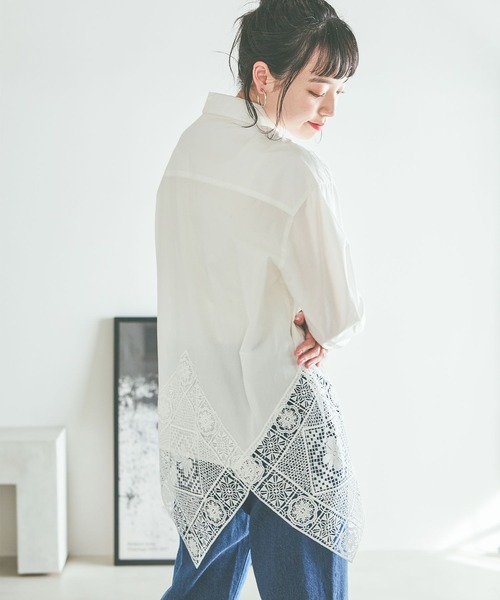 niko and...（ニコアンド）の「ハンカチレースシャツ（シャツ/ブラウス・レディース・オフホワイト/チャコール・FREE）」の2枚目の写真