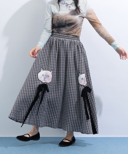 mmts（マミタス）の「“ルビー” ギンガムチェック ギャザー フレアスカート（スカート・レディース・ブラック/ラベンダー・MEDIUM/SMALL）」の6枚目の写真