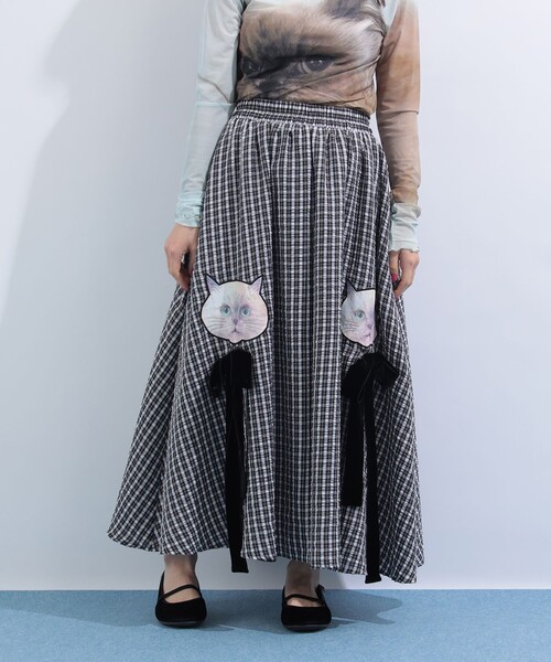 mmts（マミタス）の「“ルビー” ギンガムチェック ギャザー フレアスカート（スカート・レディース・ブラック/ラベンダー・MEDIUM/SMALL）」の7枚目の写真